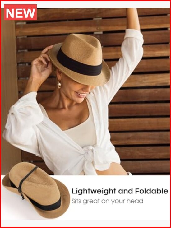 Fedora Straw Sun Hat Foldable Roll Up Short Brim Trilby Panama Beach Hat main image 5